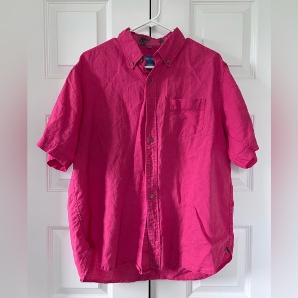 💯 Linen Shirt, Coral, Sz Large, Flusser Vintage